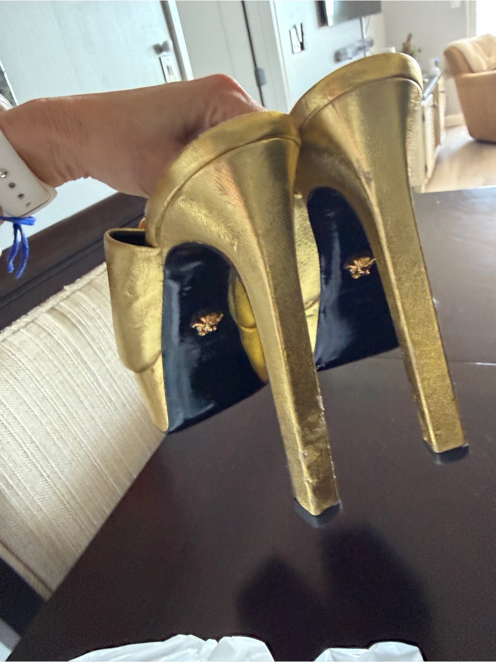 Versace Metallic Gold Medusa Platform Slide Mules Size 6.5 / 36.5 - Picture 8 of 10